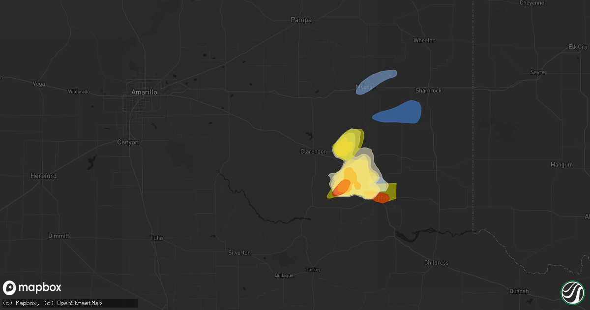 Hail map in Clarendon, TX on March 30, 2026
