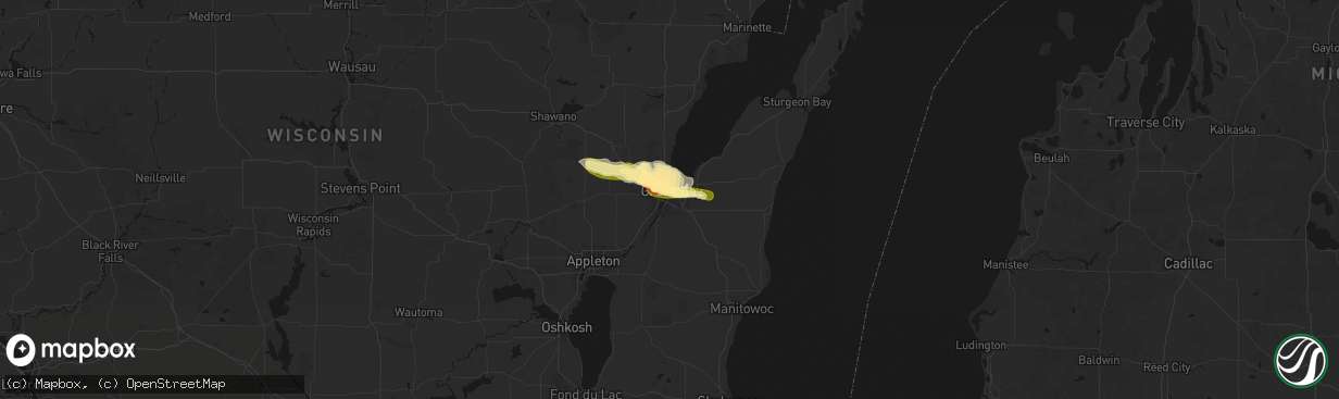 Hail map in Green Bay, WI on March 30, 2026