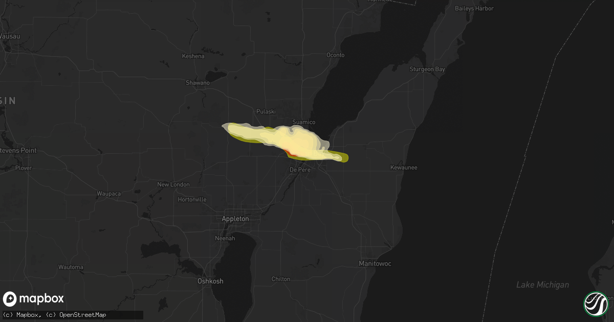 Hail map in Green Bay, WI on March 30, 2026