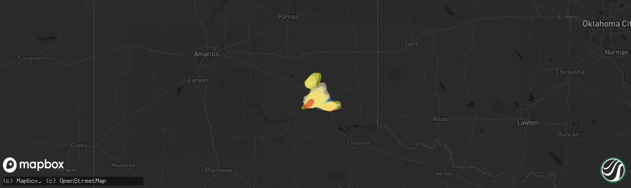 Hail map in Hedley, TX on March 30, 2026