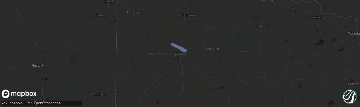 Hail map in Lubbock, TX on March 30, 2026