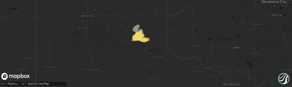 Hail map in Memphis, TX on March 30, 2026