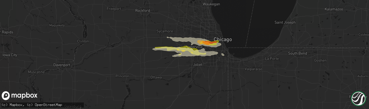 Hail map in Oswego, IL on March 30, 2026