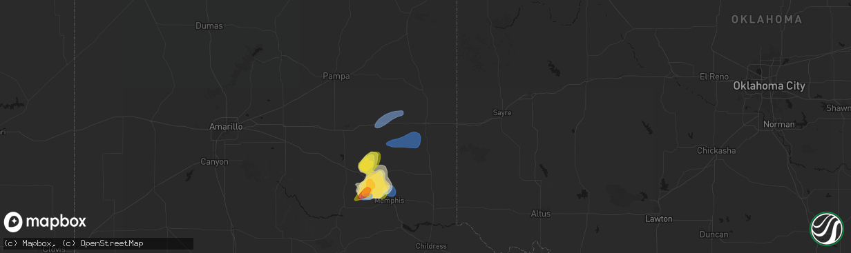 Hail map in Shamrock, TX on March 30, 2026