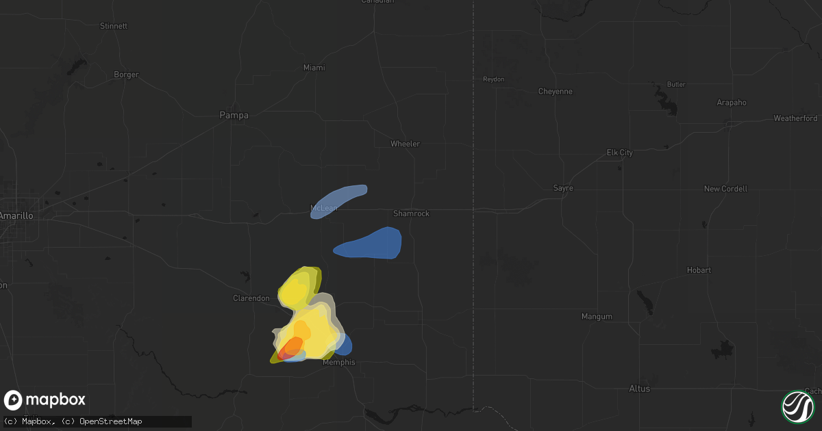 Hail map in Shamrock, TX on March 30, 2026