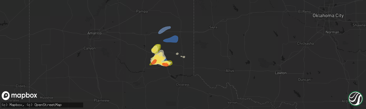 Hail map in Wellington, TX on March 30, 2026