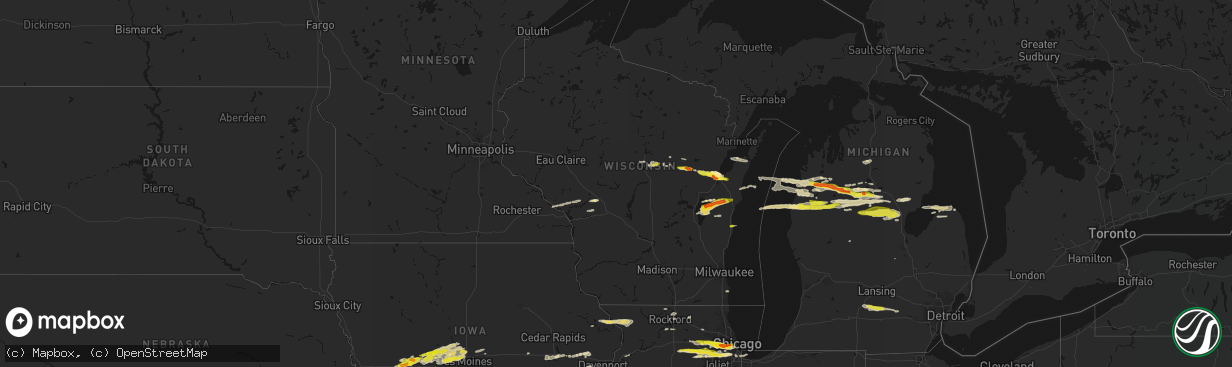 Hail map in Wisconsin on March 30, 2026