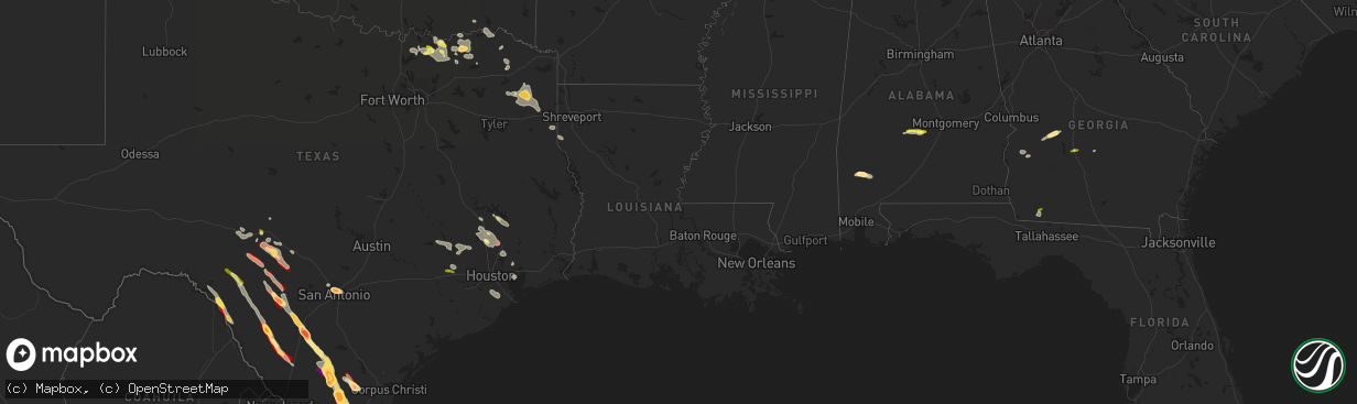 Hail map in Louisiana on March 31, 2013