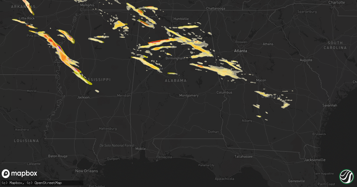 Hail map in Alabama on March 31, 2015