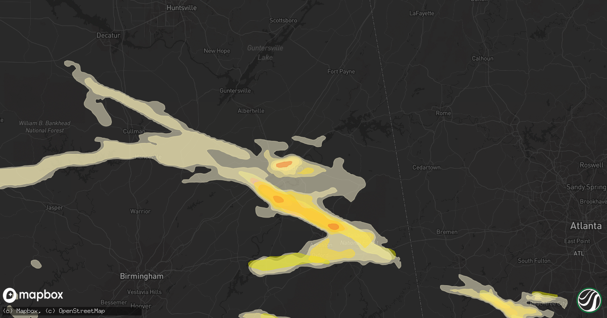 Hail map in Gadsden, AL on March 31, 2015