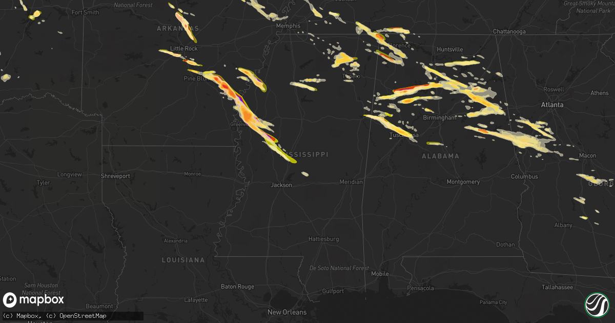 Hail map in Mississippi on March 31, 2015