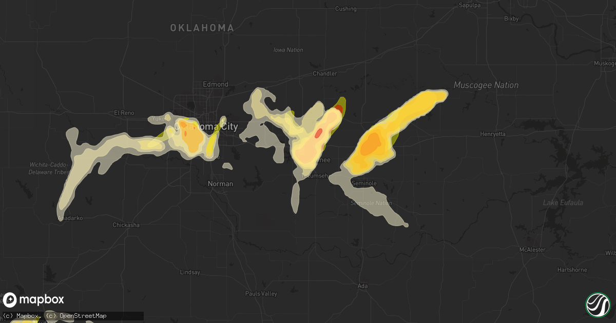 Hail map in Shawnee, OK on March 31, 2015