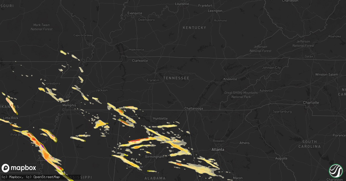 Hail map in Tennessee on March 31, 2015