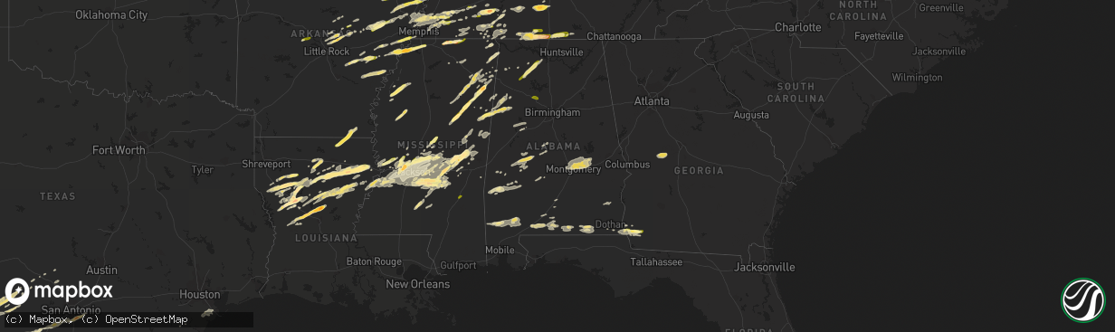 Hail map in Alabama on March 31, 2016