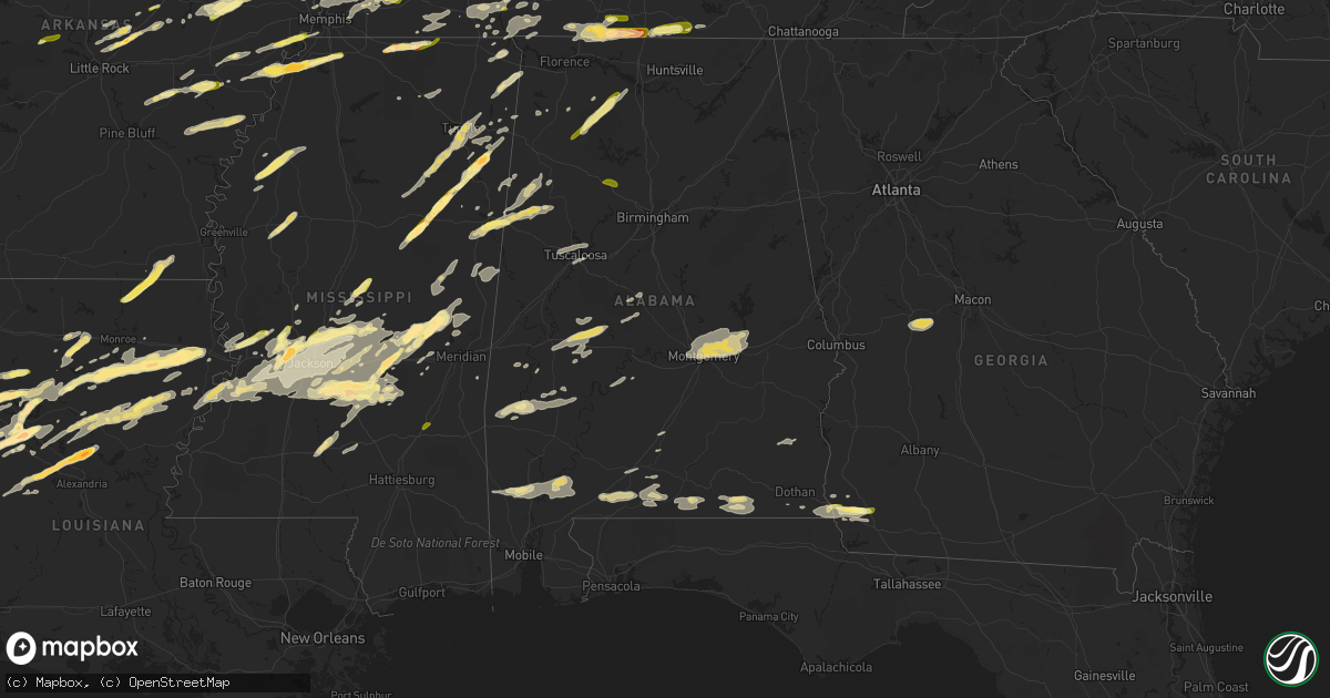 Hail map in Alabama on March 31, 2016