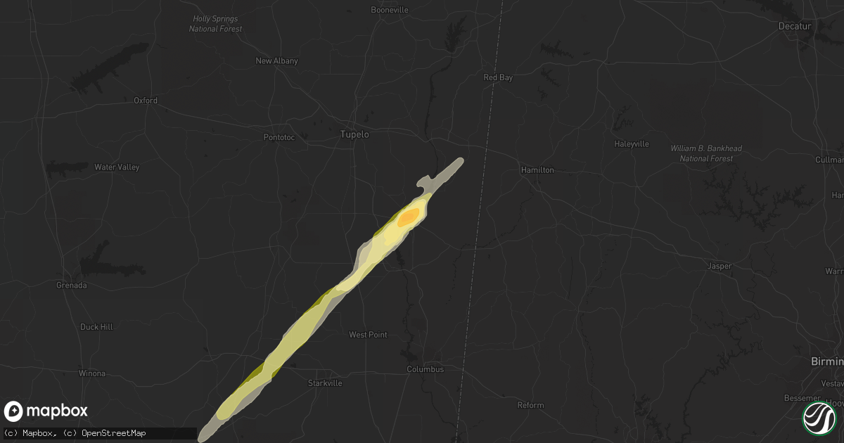 Hail map in Amory, MS on March 31, 2016