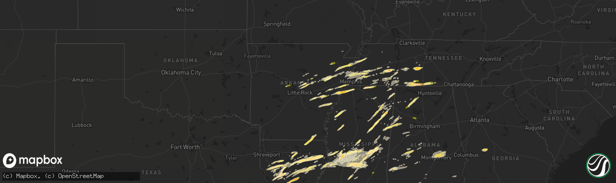 Hail map in Arkansas on March 31, 2016