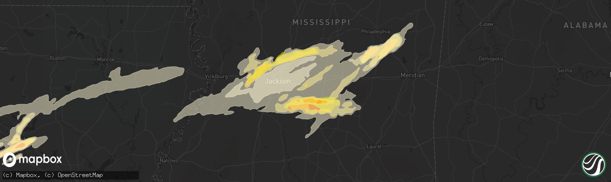 Hail map in Brandon, MS on March 31, 2016