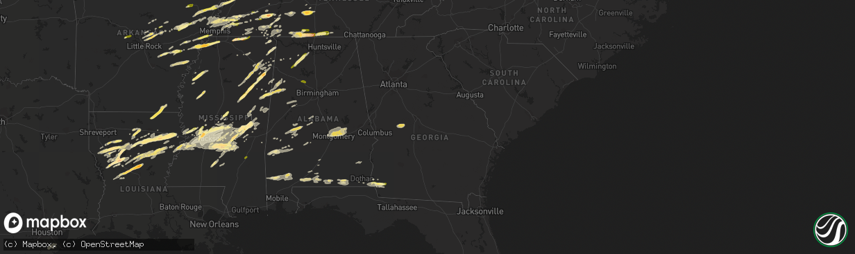 Hail map in Georgia on March 31, 2016