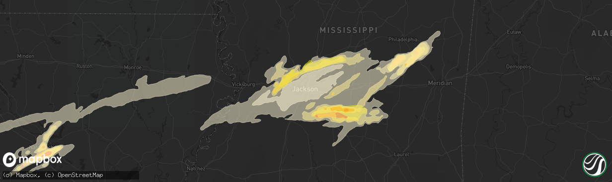 Hail map in Jackson, MS on March 31, 2016