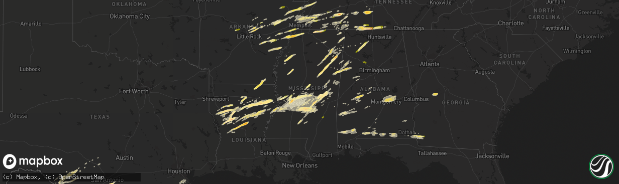 Hail map in Mississippi on March 31, 2016