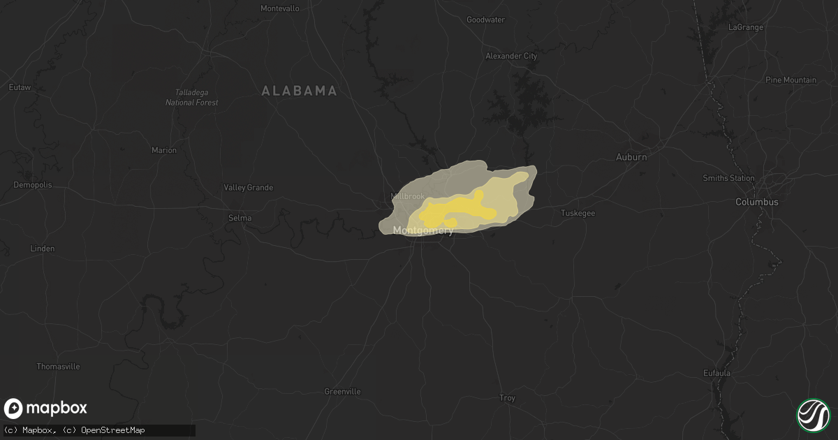 Hail map in Montgomery, AL on March 31, 2016