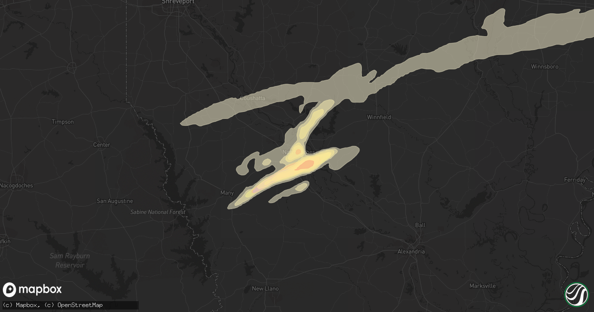 Hail map in Natchitoches, LA on March 31, 2016