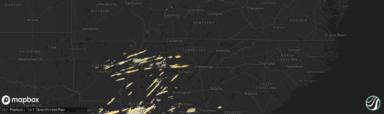 Hail map in Tennessee on March 31, 2016