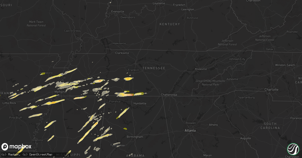 Hail map in Tennessee on March 31, 2016