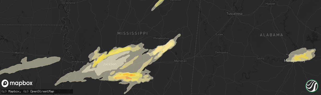 Hail map in Union, MS on March 31, 2016