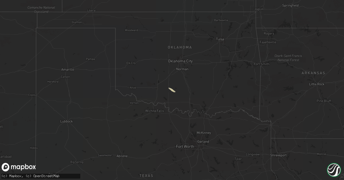 Hail map in Oklahoma on March 31, 2018