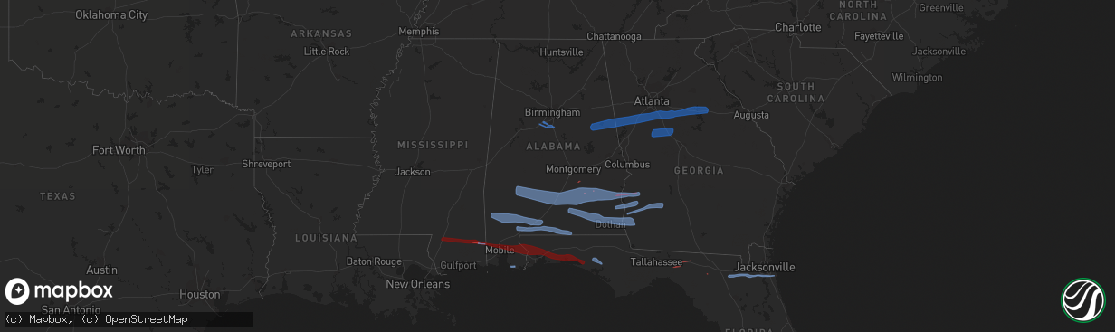 Hail map in Alabama on March 31, 2020