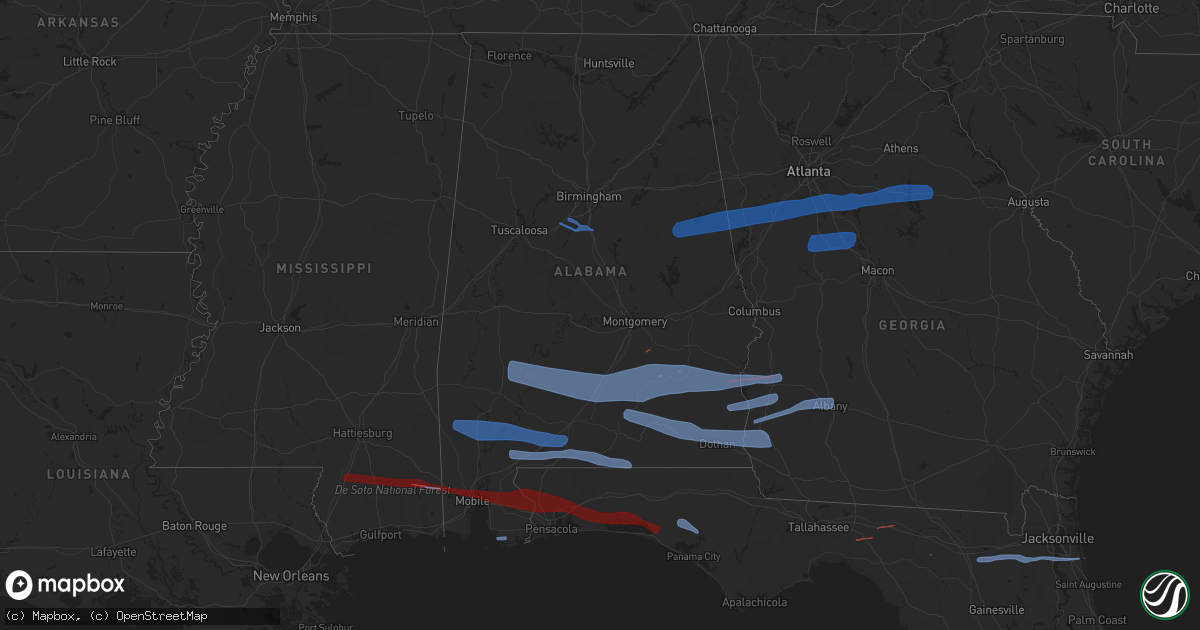 Hail map in Alabama on March 31, 2020