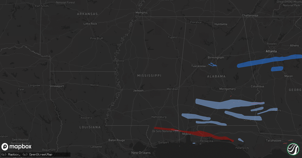Hail map in Mississippi on March 31, 2020
