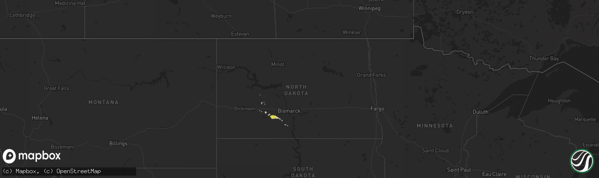 Hail map in North Dakota on March 31, 2020