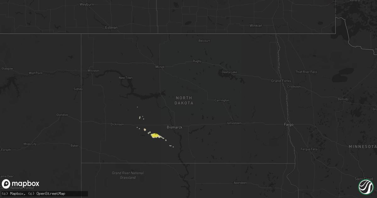 Hail map in North Dakota on March 31, 2020