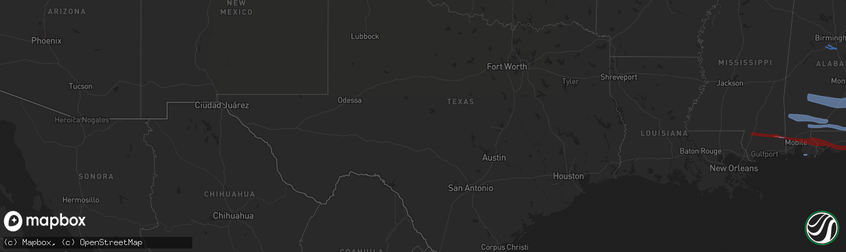 Hail map in Texas on March 31, 2020