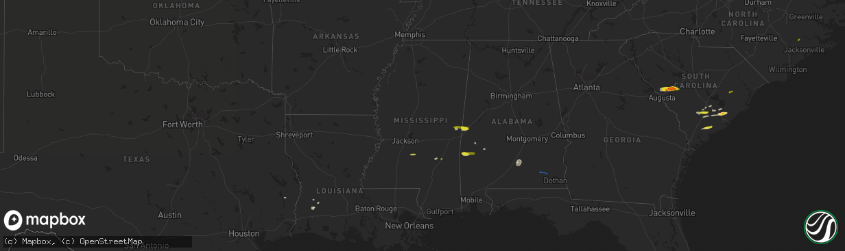 Hail map in Mississippi on March 31, 2021