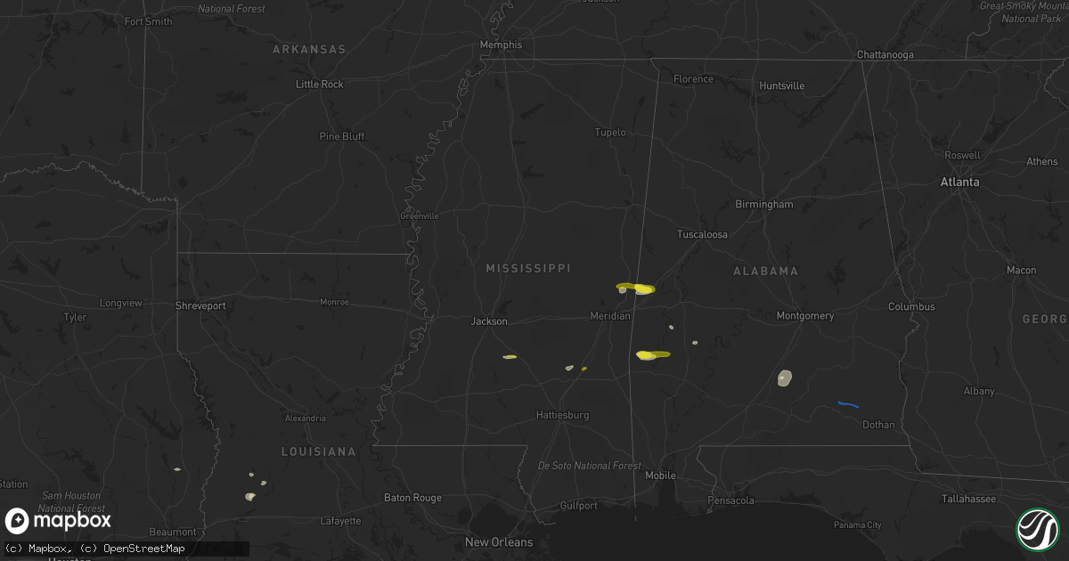 Hail map in Mississippi on March 31, 2021