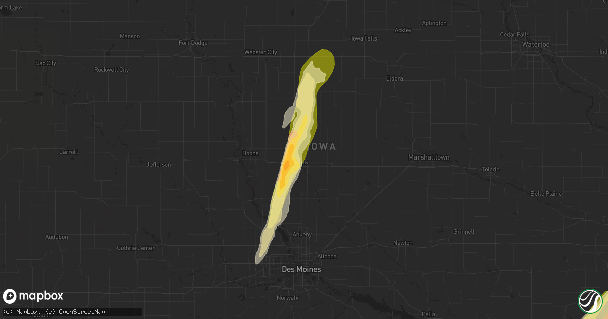 Hail map in Ames, IA on March 31, 2023
