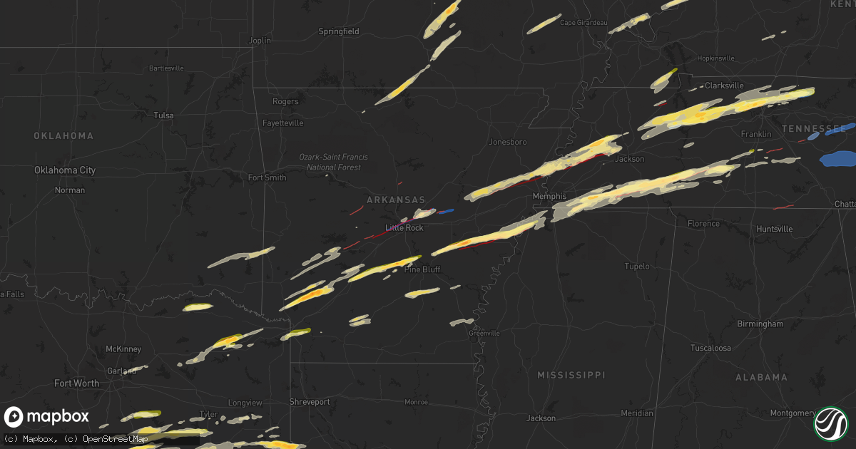 Hail map in Arkansas on March 31, 2023
