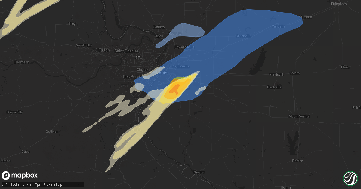 Hail map in Belleville, IL on March 31, 2023