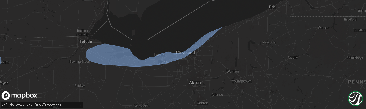 Hail map in Cleveland, OH on March 31, 2023