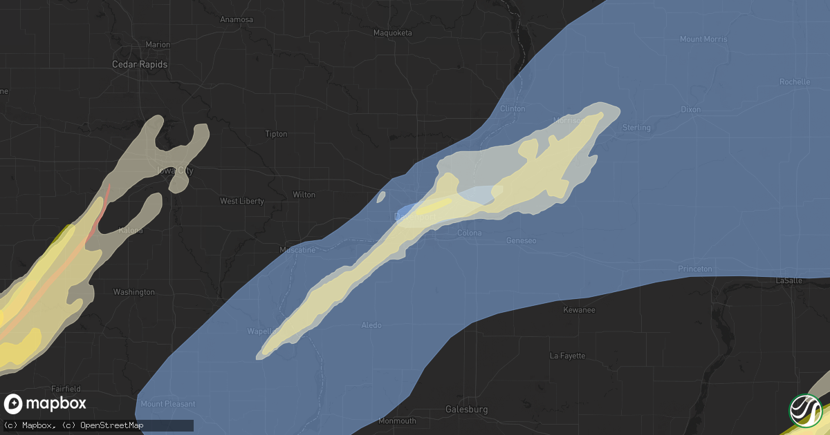 Hail map in Davenport, IA on March 31, 2023