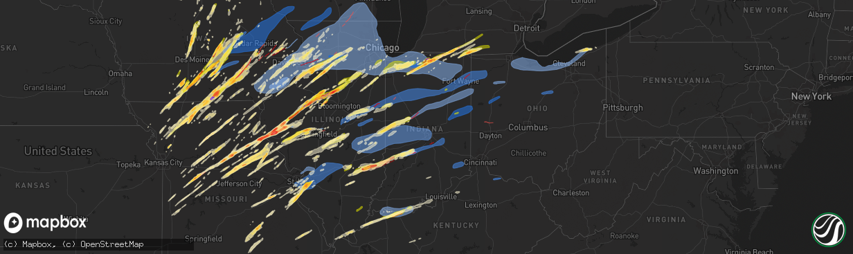 Hail map in Indiana on March 31, 2023