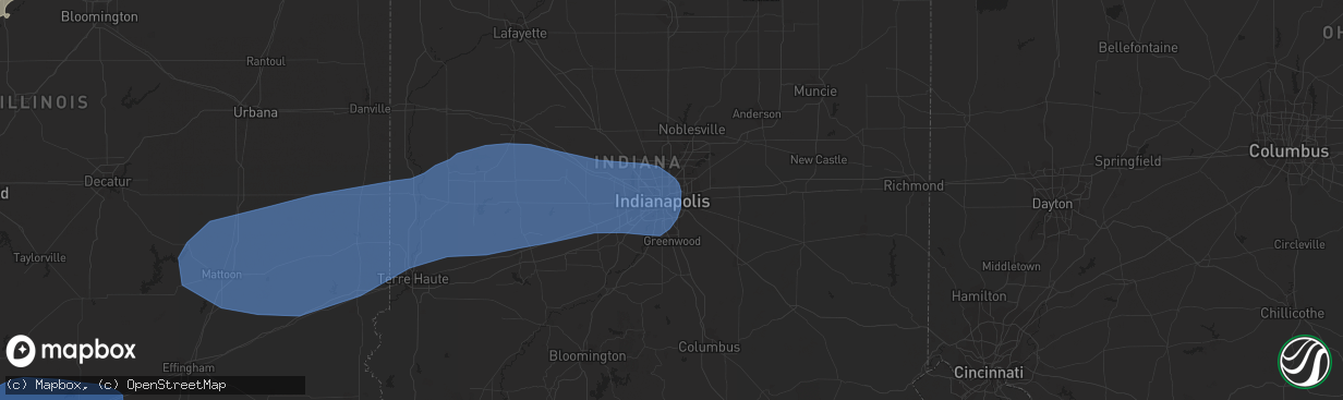 Hail map in Indianapolis, IN on March 31, 2023