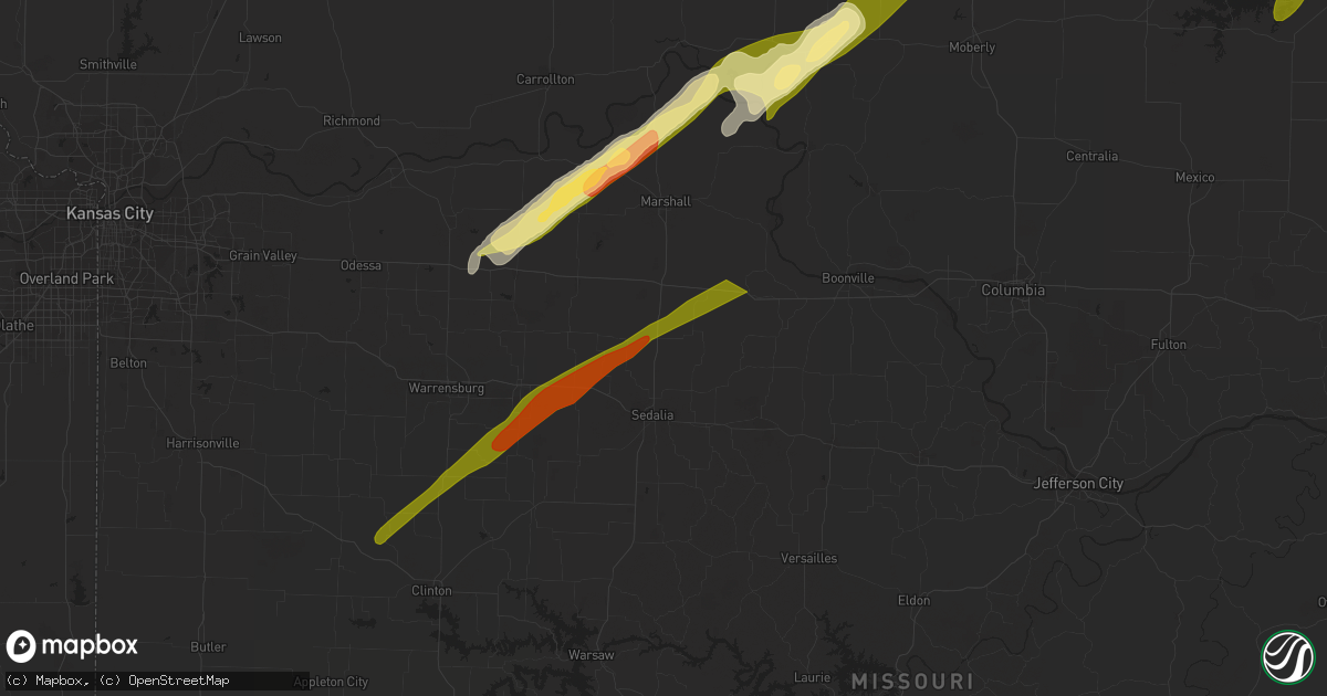 Hail map in La Monte, MO on March 31, 2023