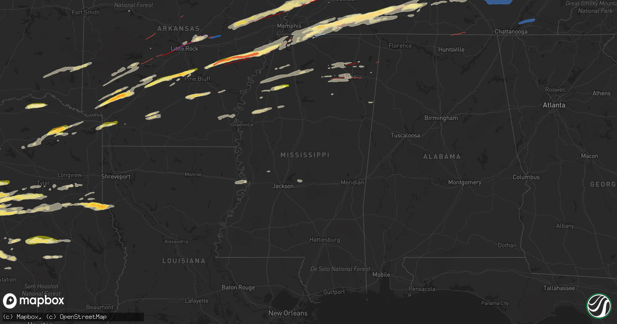 Hail map in Mississippi on March 31, 2023