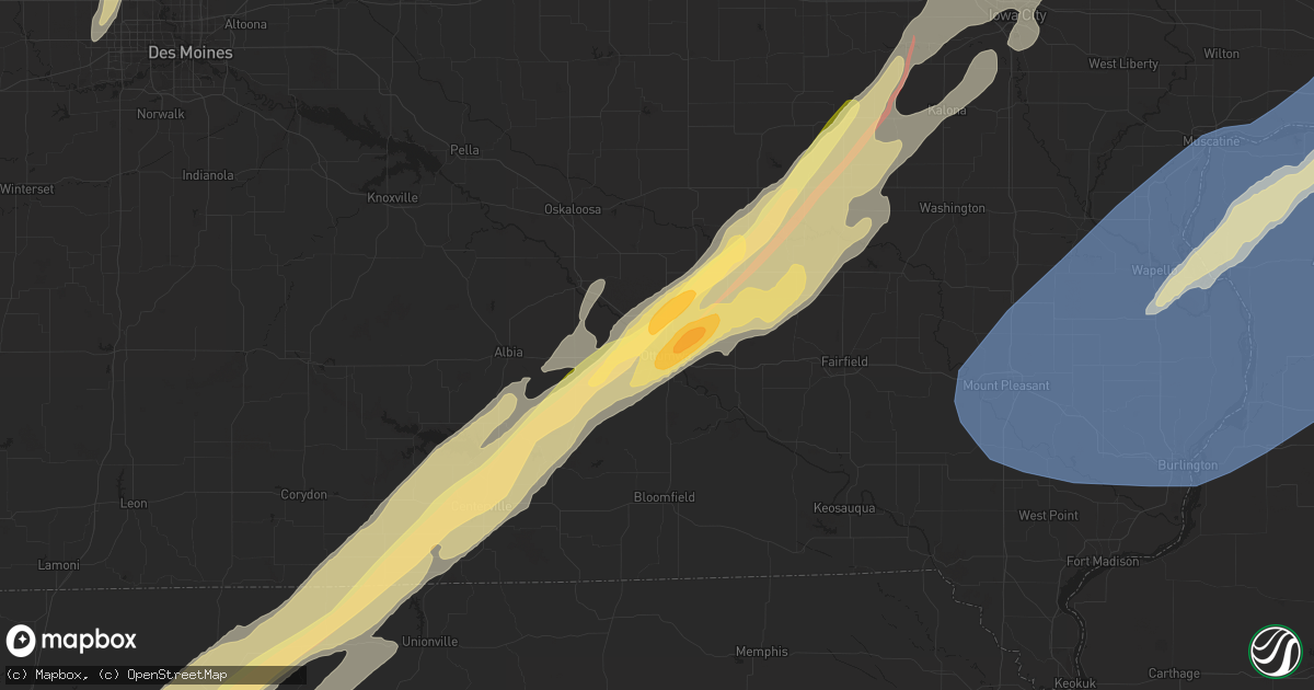 Hail map in Ottumwa, IA on March 31, 2023