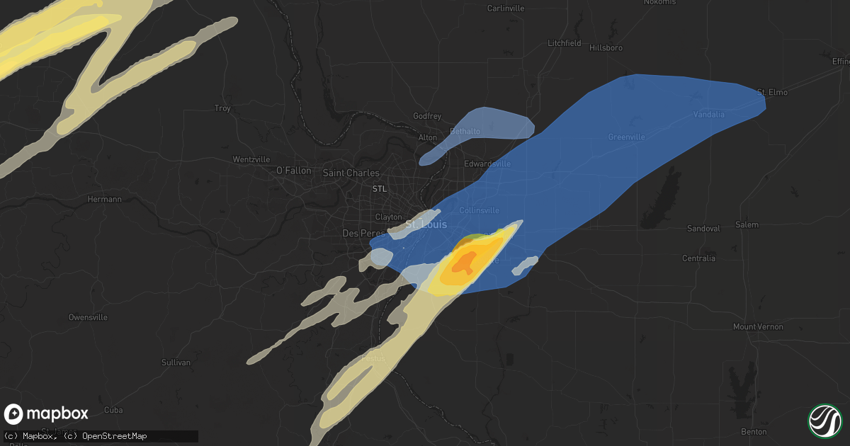Hail map in Saint Louis, MO on March 31, 2023